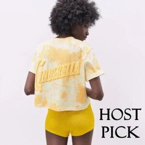 NWT Zara yellow tie dye Disneys   Cinderella   graphic print t-shirt